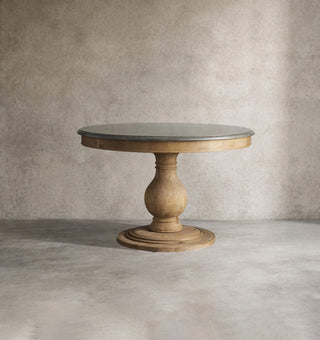 Luca Round Natural Stone Dining Table | Solid Pine Base Rustic Modern Dining Furniture