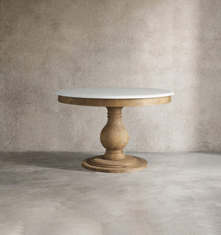 Luca Round Natural Stone Dining Table | Solid Pine Base Rustic Modern Dining Furniture