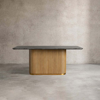 Finley Dining Table: Modern Minimalist Stone Top Column Base Dining Table