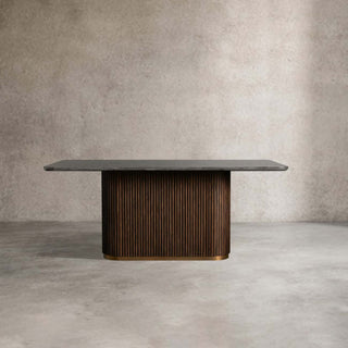 Finley Dining Table: Modern Minimalist Stone Top Column Base Dining Table