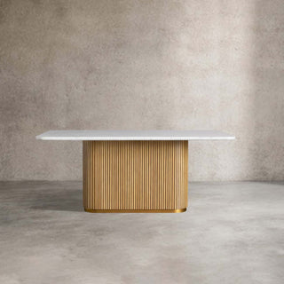 Finley Dining Table: Modern Minimalist Stone Top Column Base Dining Table