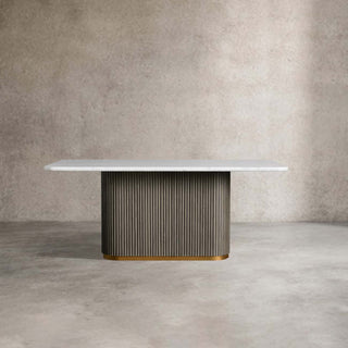 Finley Dining Table: Modern Minimalist Stone Top Column Base Dining Table