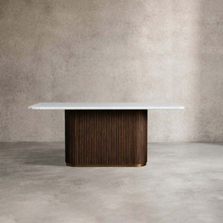 Finley Dining Table: Modern Minimalist Stone Top Column Base Dining Table