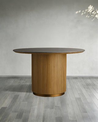Finley Round Storage Coffee Table: Minimalist Fluted Base Storage Coffee Table