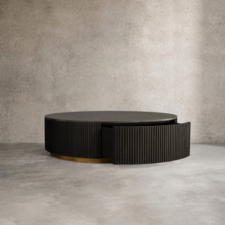 Finley Round Storage Coffee Table: Minimalist Fluted Base Storage Coffee Table
