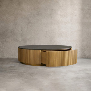 Finley Round Storage Coffee Table: Minimalist Fluted Base Storage Coffee Table