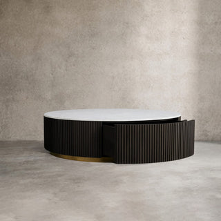 Finley Round Storage Coffee Table: Minimalist Fluted Base Storage Coffee Table