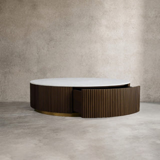 Finley Round Storage Coffee Table: Minimalist Fluted Base Storage Coffee Table