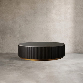 Finnley Round Coffee Table Stone Top Sofa Center Tea Table with Brass Base