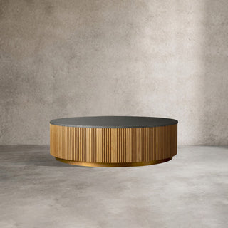 Finnley Round Coffee Table Stone Top Sofa Center Tea Table with Brass Base