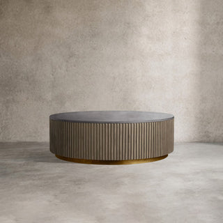 Finnley Round Coffee Table Stone Top Sofa Center Tea Table with Brass Base