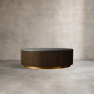 Finnley Round Coffee Table Stone Top Sofa Center Tea Table with Brass Base