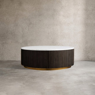 Finnley Round Coffee Table Stone Top Sofa Center Tea Table with Brass Base