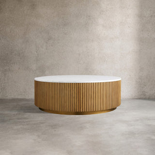 Finnley Round Coffee Table Stone Top Sofa Center Tea Table with Brass Base
