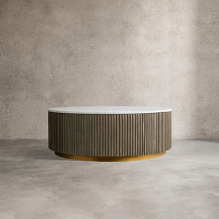 Finnley Round Coffee Table Stone Top Sofa Center Tea Table with Brass Base