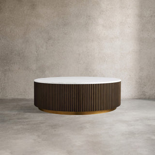 Finnley Round Coffee Table Stone Top Sofa Center Tea Table with Brass Base