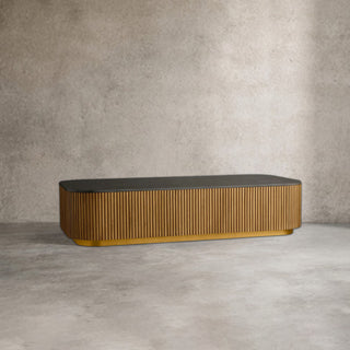Finley Coffee Table: Minimalist Fluted Stone Top Sofa Center Coffee Table