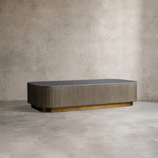 Finley Coffee Table: Minimalist Fluted Stone Top Sofa Center Coffee Table