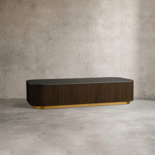Finley Coffee Table: Minimalist Fluted Stone Top Sofa Center Coffee Table