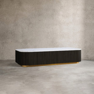 Finley Coffee Table: Minimalist Fluted Stone Top Sofa Center Coffee Table