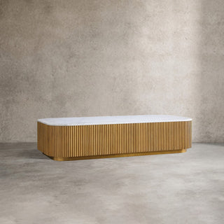 Finley Coffee Table: Minimalist Fluted Stone Top Sofa Center Coffee Table