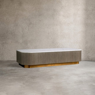 Finley Coffee Table: Minimalist Fluted Stone Top Sofa Center Coffee Table
