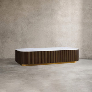 Finley Coffee Table: Minimalist Fluted Stone Top Sofa Center Coffee Table