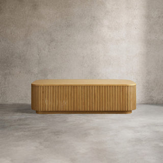 Finley Wood Coffee Table: Minimalist Fluted Rectangular Wood Coffee Table