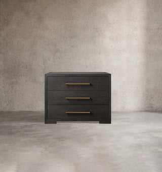Darwyn Oak Wood Nightstand | Modern Closed Bedside Table with Storage Drawers