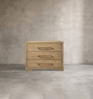 Darwyn Oak Wood Nightstand | Modern Closed Bedside Table with Storage Drawers
