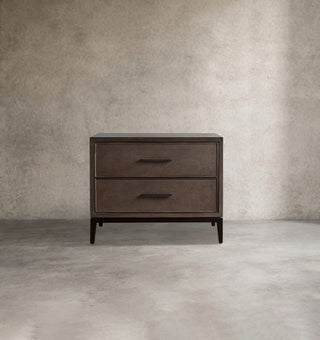 Malone Solid Wood Nightstand | Leather Inset Bedroom Storage Chest