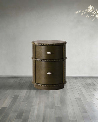 Luxury Oak Nightstand with Quartzite Top – Sculptural Modern Wood Bedside Table for Bedroom