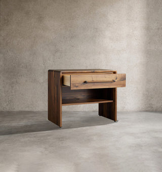 Modern Walnut Nightstand with Drawer and Shelf – Solid Wood Bedside Table Storage Cabinet