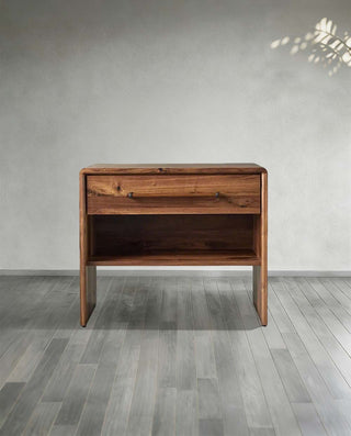 Modern Walnut Nightstand with Drawer and Shelf – Solid Wood Bedside Table Storage Cabinet