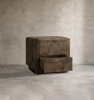 Artisan Mosaic Solid Wood Nightstand – Luxury Closed Bedside Cabinet with Storage