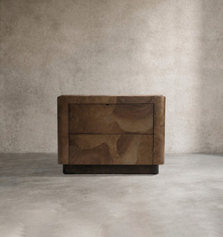 Artisan Mosaic Solid Wood Nightstand – Luxury Closed Bedside Cabinet with Storage