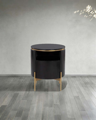 Modern Gold Base Wood Nightstand – Luxury Closed Bedside Table with Storage Drawer