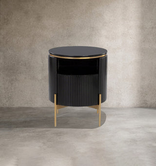 Modern Gold Base Wood Nightstand – Luxury Closed Bedside Table with Storage Drawer