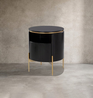 Modern Gold Base Wood Nightstand – Luxury Closed Bedside Table with Storage Drawer