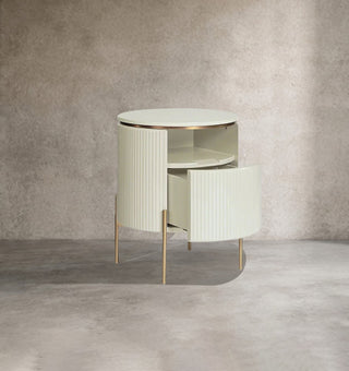 Modern Gold Base Wood Nightstand – Luxury Closed Bedside Table with Storage Drawer