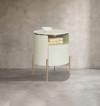 Modern Gold Base Wood Nightstand – Luxury Closed Bedside Table with Storage Drawer