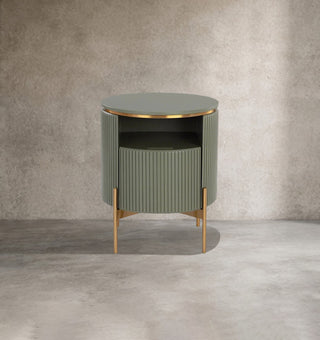 Modern Gold Base Wood Nightstand – Luxury Closed Bedside Table with Storage Drawer