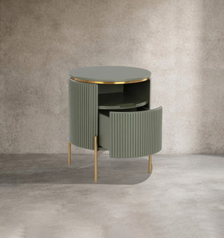 Modern Gold Base Wood Nightstand – Luxury Closed Bedside Table with Storage Drawer