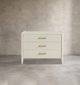 Fluted Wood Nightstand with 3 Drawers – Modern Bedroom Bedside Storage Furniture