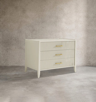 Fluted Wood Nightstand with 3 Drawers – Modern Bedroom Bedside Storage Furniture