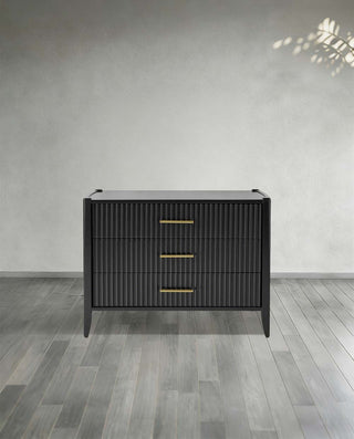 Fluted Wood Nightstand with 3 Drawers – Modern Bedroom Bedside Storage Furniture