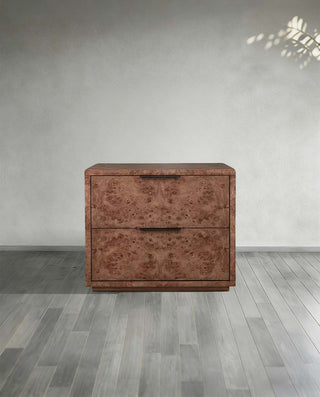 Modern Burl Wood Nightstand with 2 Drawers – Luxury Bedroom Bedside Storage Cabinet