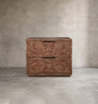 Modern Burl Wood Nightstand with 2 Drawers – Luxury Bedroom Bedside Storage Cabinet
