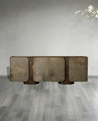 Alvaro Raw Wood Stumps Top Sideboard - Aluminum Buffet Table for Living Room & Entryways