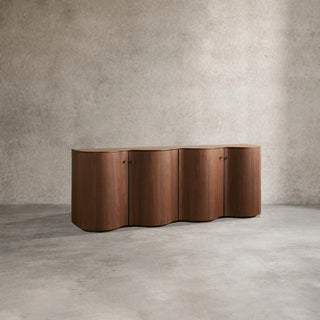 Cortina Boat-Shaped Walnut Wood Sideboard - Waved Base Buffet Table for Living Room & Entryway